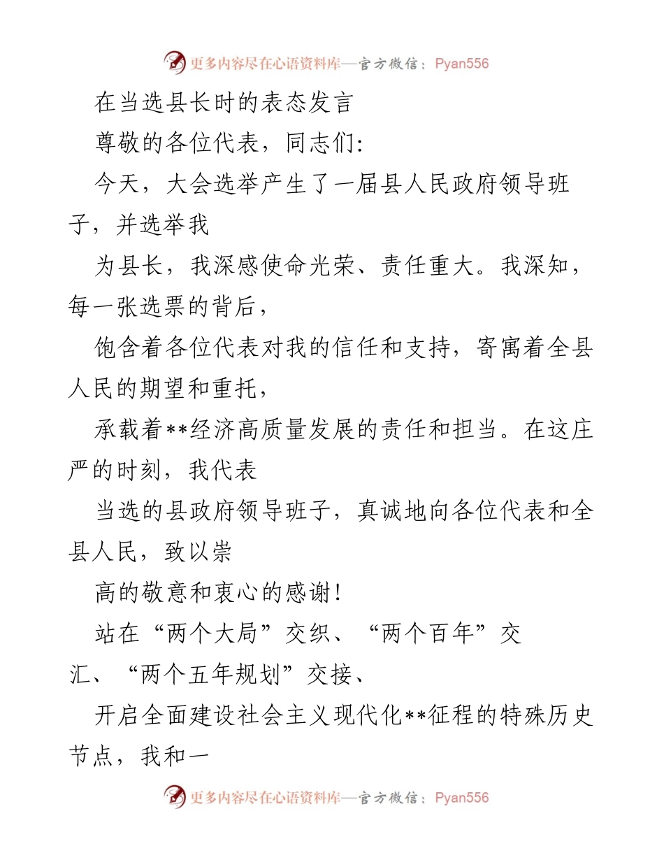 [发言] 当选县长 - 县长当选表态发言：承诺发展与民生的责任.docx_第1页
