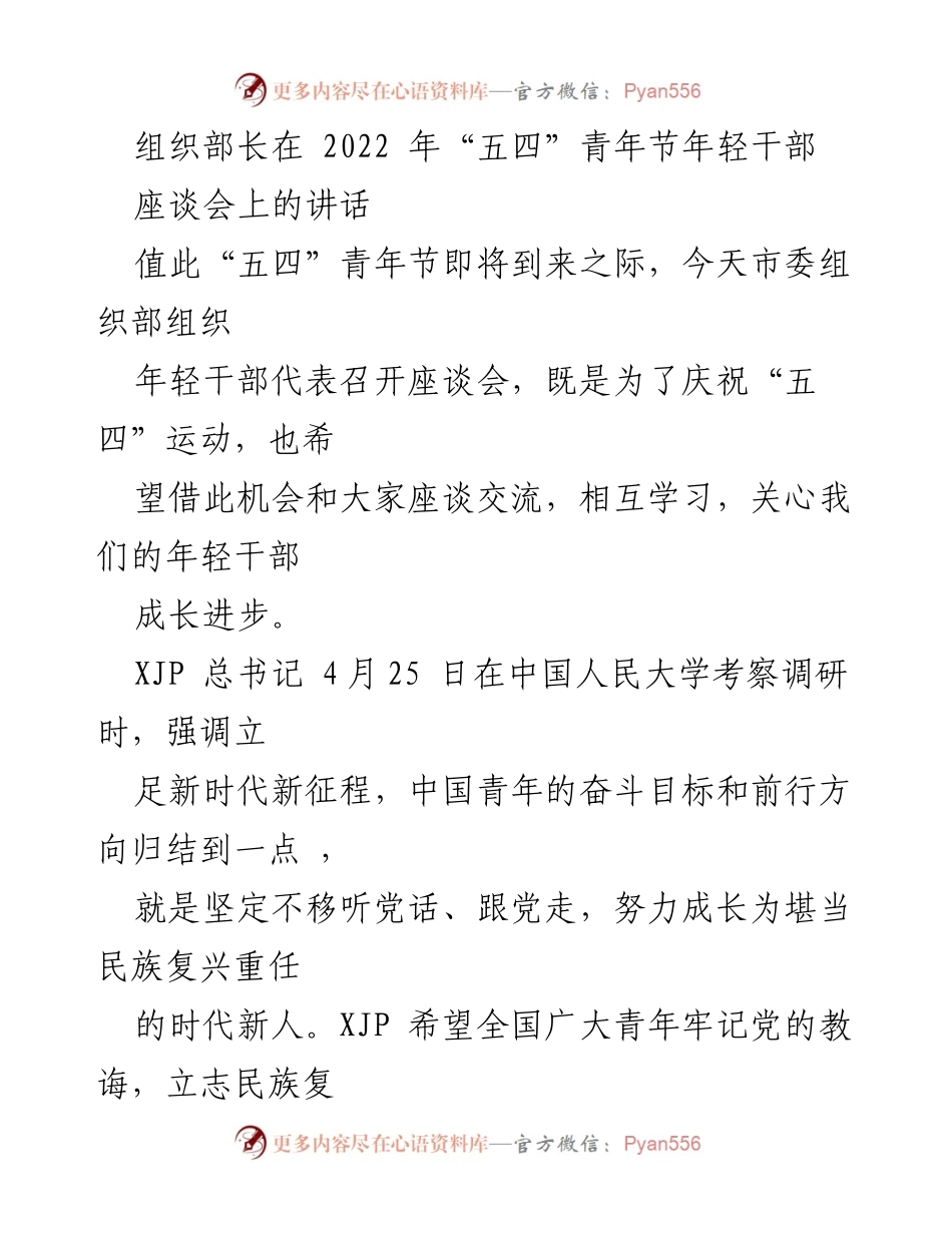 [发言] 座谈会 - 青年干部的责任与担当.docx_第1页