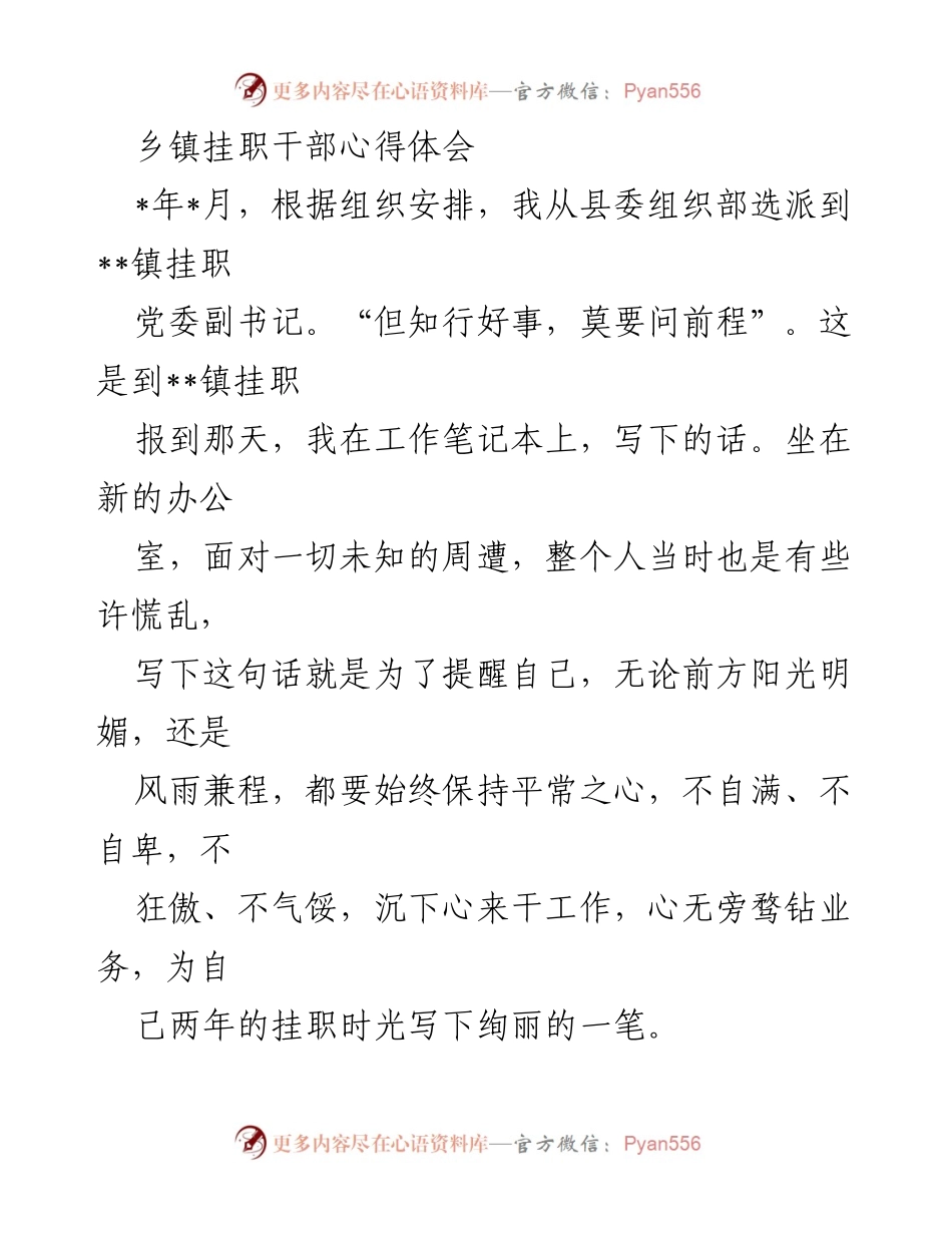 [发言] 挂职干部交流会 - 乡镇挂职干部的成长与体会.docx_第1页