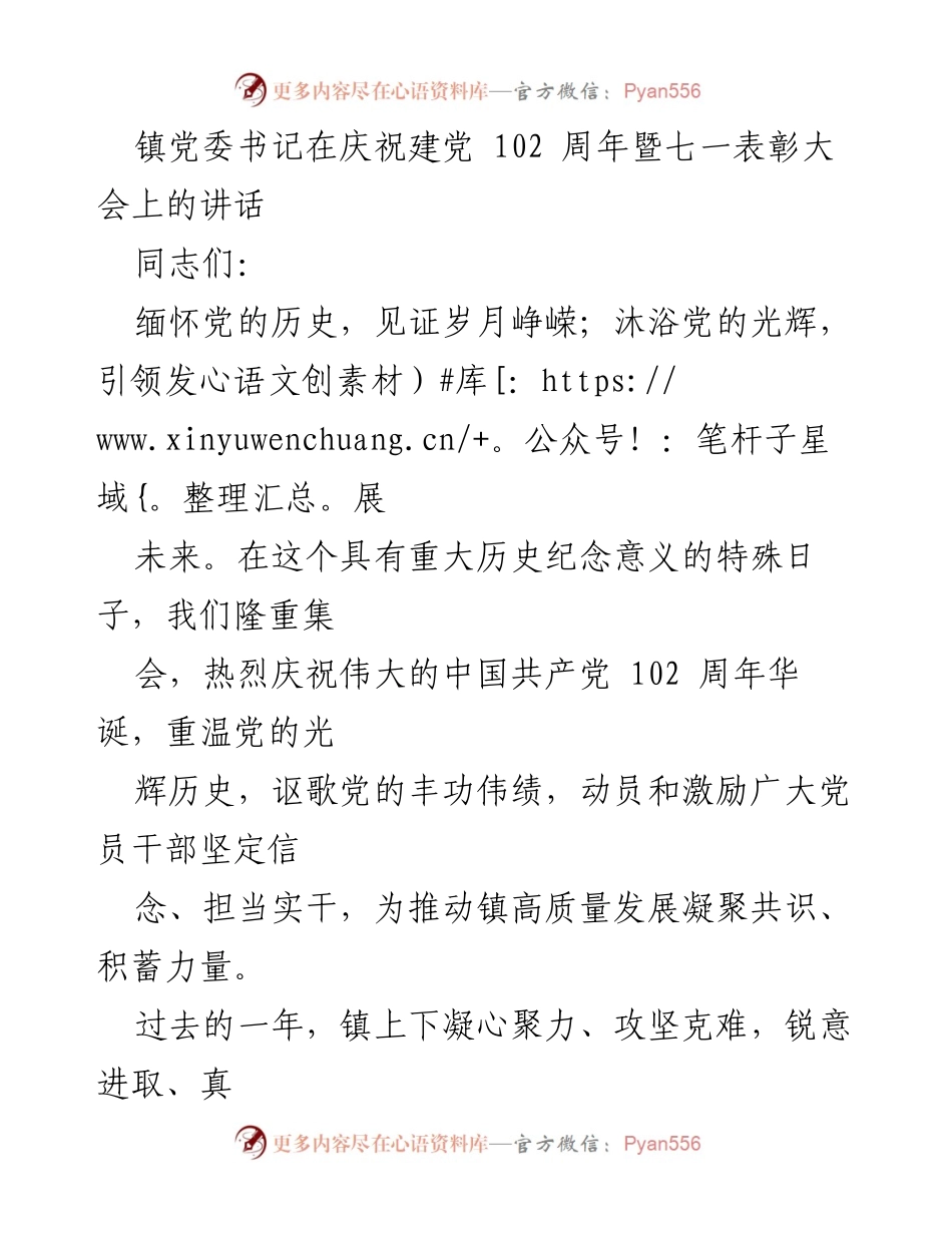 [发言] 庆祝建党102周年暨七一表彰大会 - 坚定信念，奋力前行：在建党102周年表彰大会上的讲话.docx_第1页