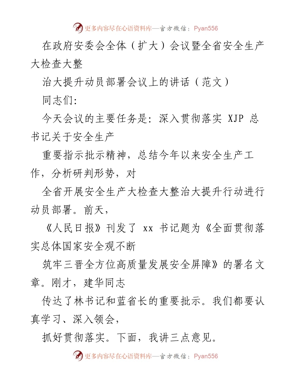 [发言] 政府安委会全体（扩大）会议 - 安全生产工作总结与动员部署讲话.docx_第1页