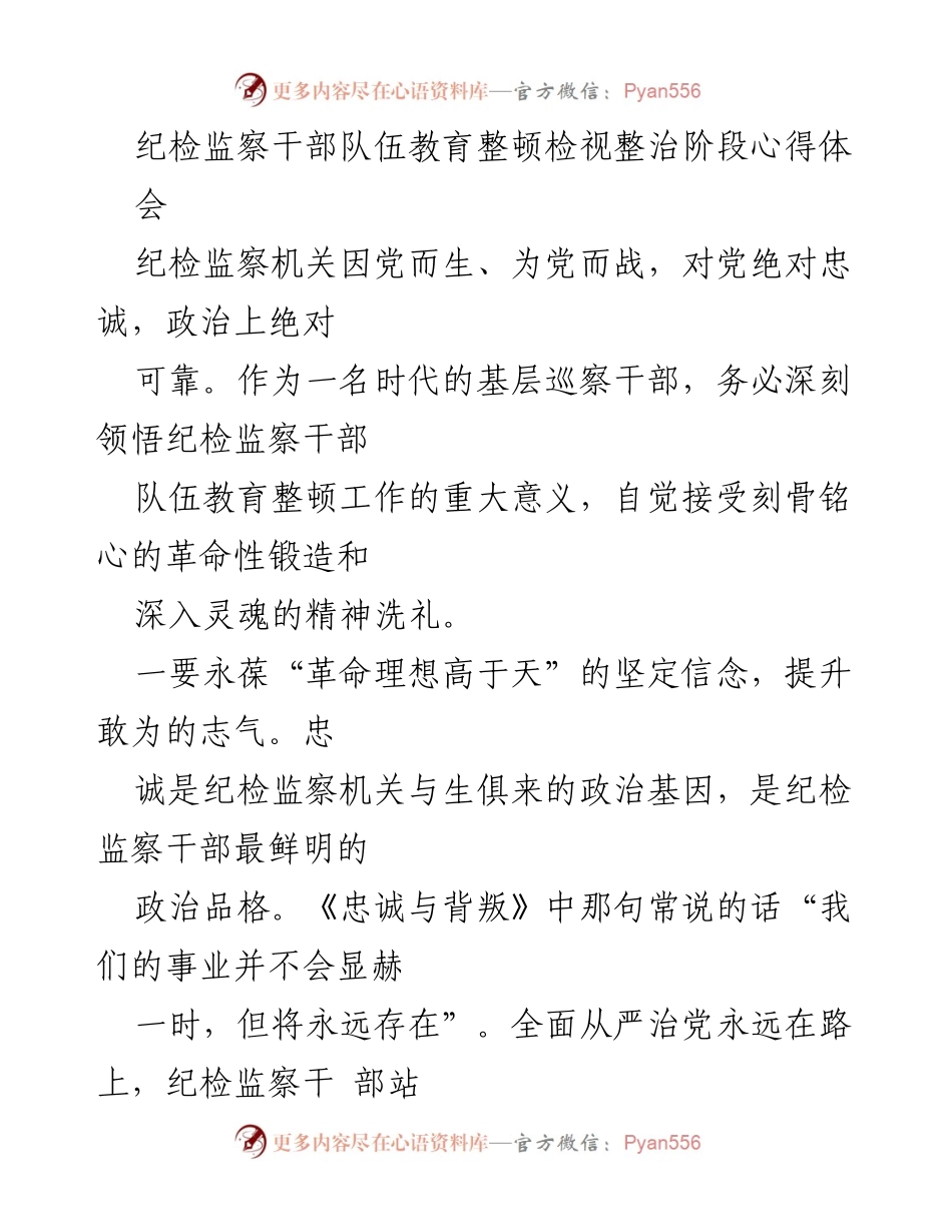 [发言] 心得体会 - 纪检监察干部队伍教育整顿的深刻体悟与自我提升.docx_第1页
