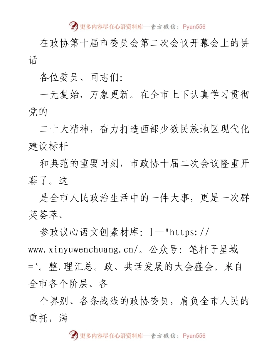 [发言] 政协第十届市委员会第二次会议 - _奋力打造西部少数民族地区现代化建设的典范_.docx_第1页
