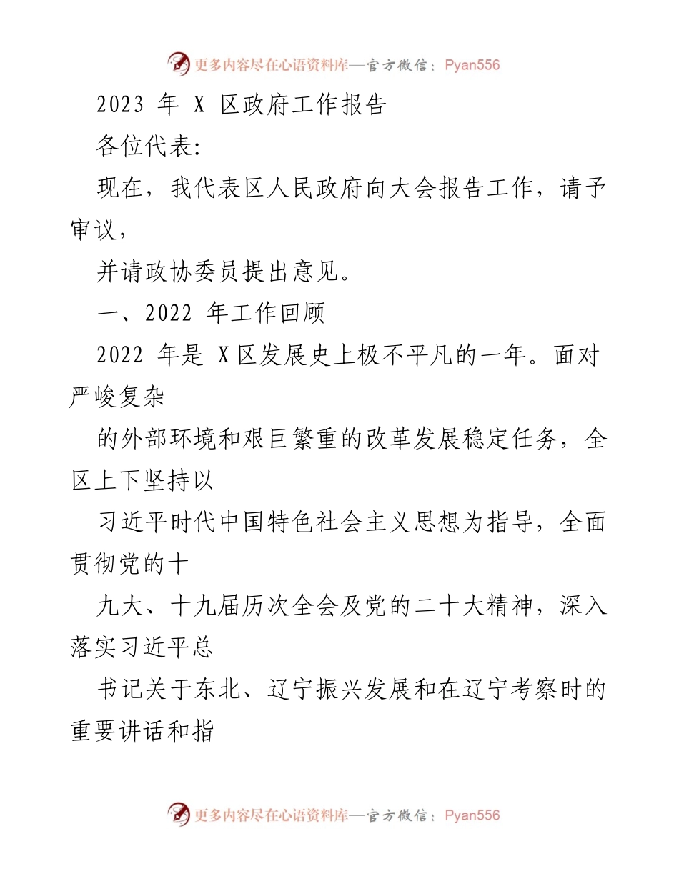 [发言] 政府工作大会 - 2023年X区政府工作报告_5.docx_第1页