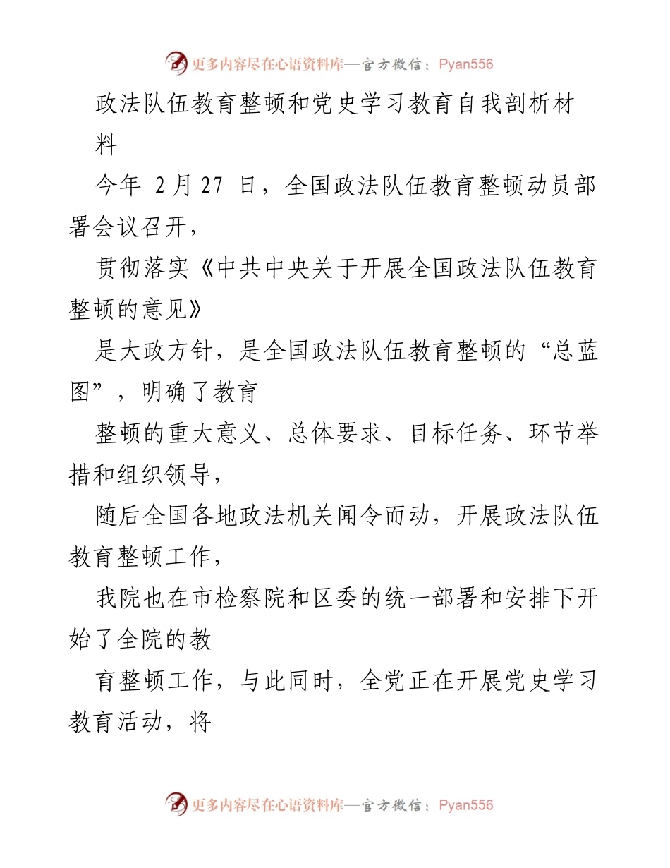 [发言] 政法队伍教育整顿会议 - 自我剖析与问题反思.docx_第1页