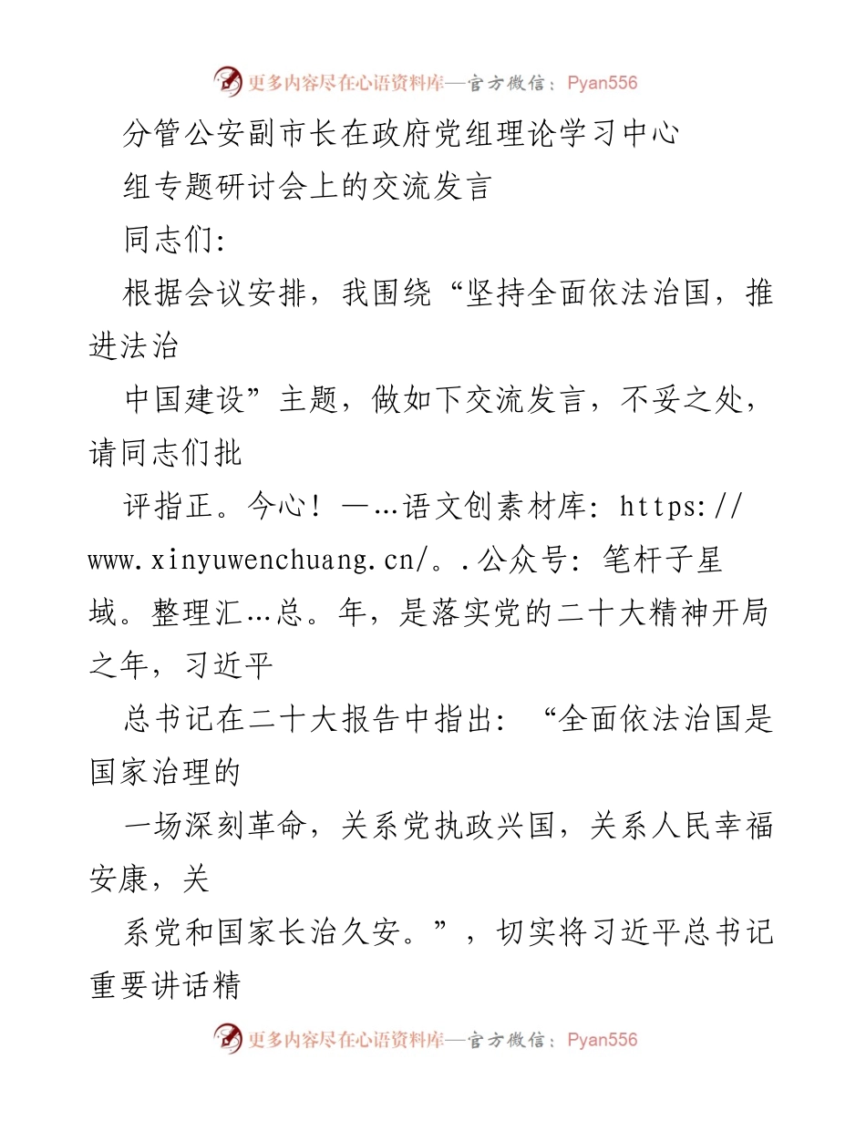 [发言] 政府党组理论学习中心组专题研讨会 - 坚持全面依法治国，推进法治中国建设的重要性与实践措施.docx_第1页