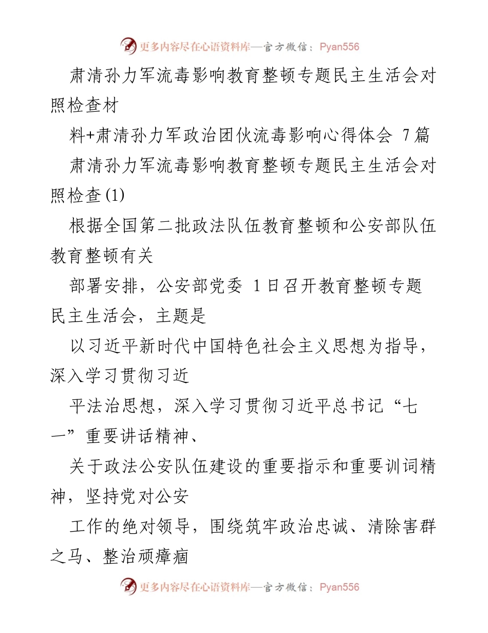 [发言] 教育整顿专题民主生活会 - 深入学习贯彻习近平新时代中国特色社会主义思想，肃清孙力军流毒影响.docx_第1页