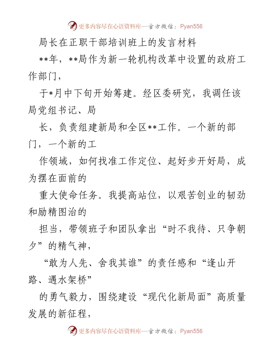 [发言] 正职干部培训班 - 新局组建初期的使命与责任.docx_第1页