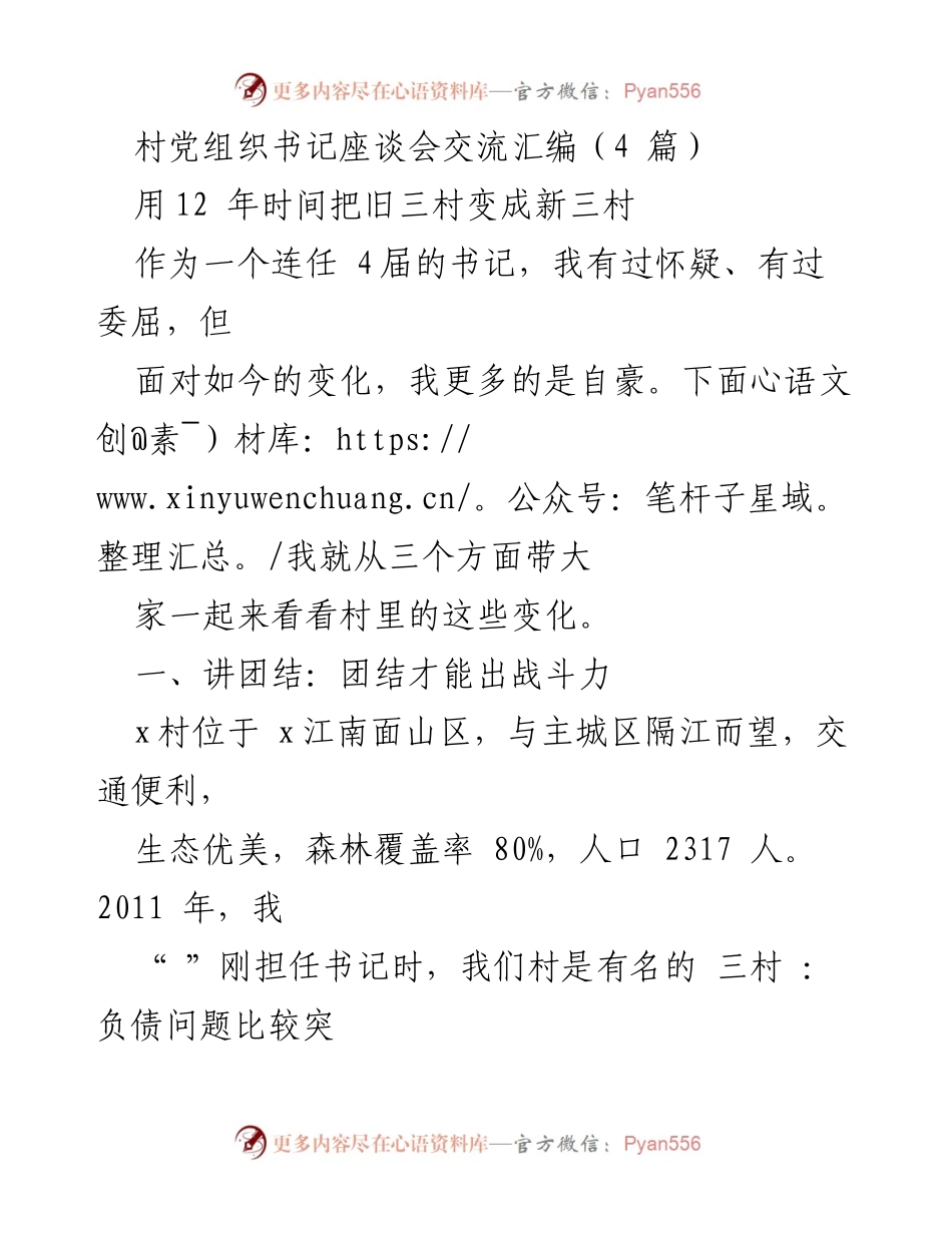 [发言] 村党组织书记座谈会 - 十二年蜕变：从负债村到美丽乡村的奋斗历程.docx_第1页