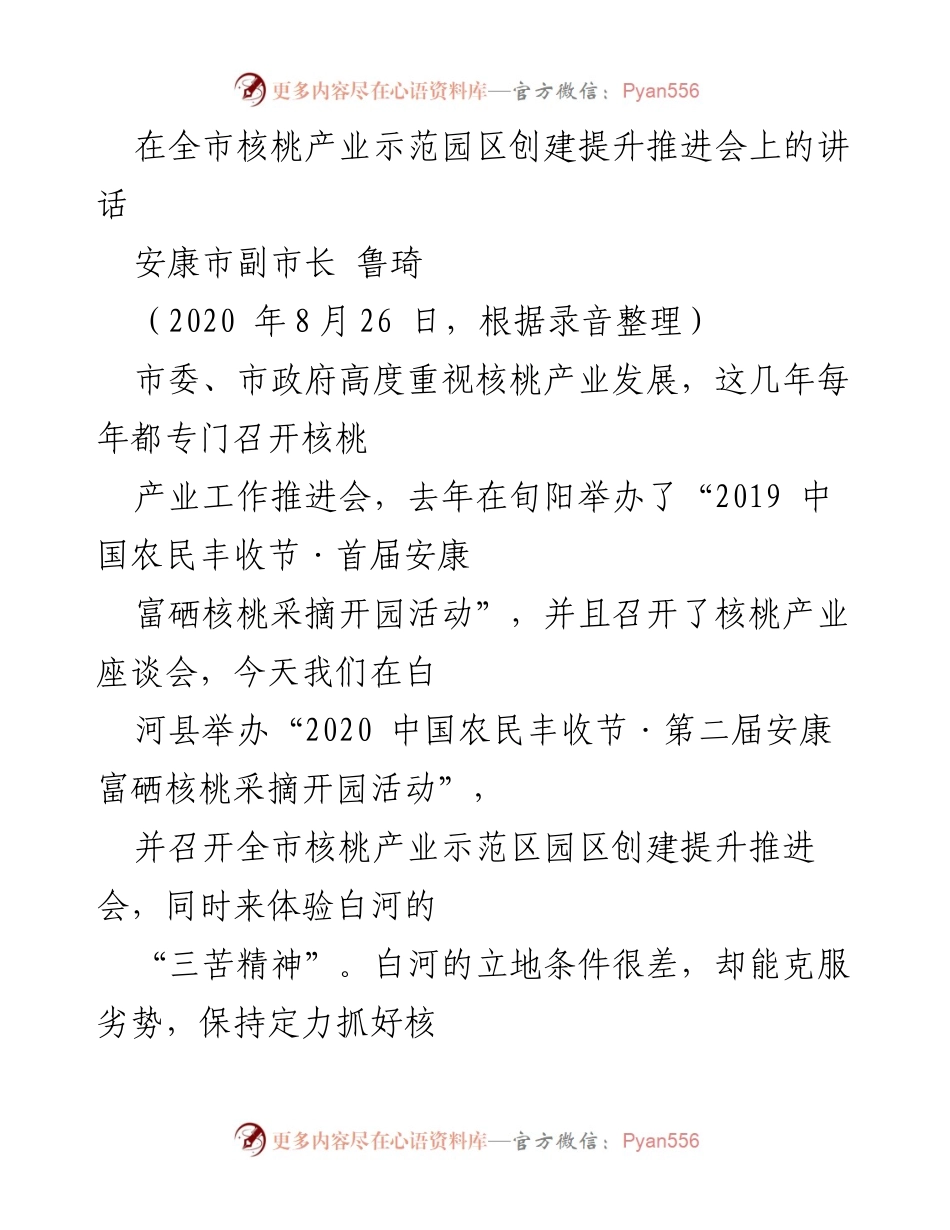 [发言] 核桃产业推进会 - 加快核桃产业振兴，推动乡村振兴新发展.docx_第1页
