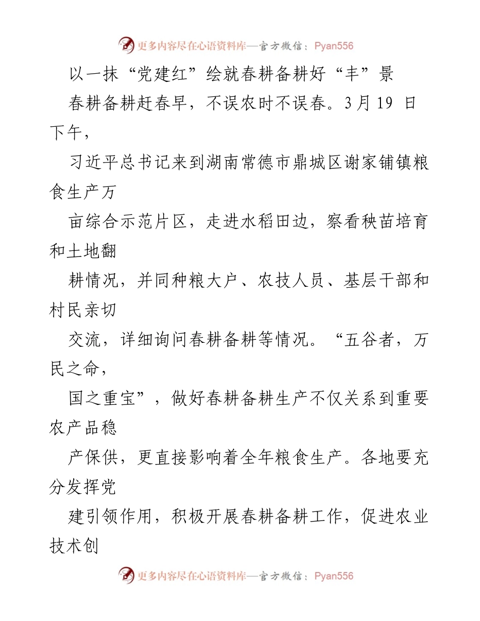 [发言] 春耕备耕活动 - 以党建引领春耕备耕，助力粮食安全.docx_第1页