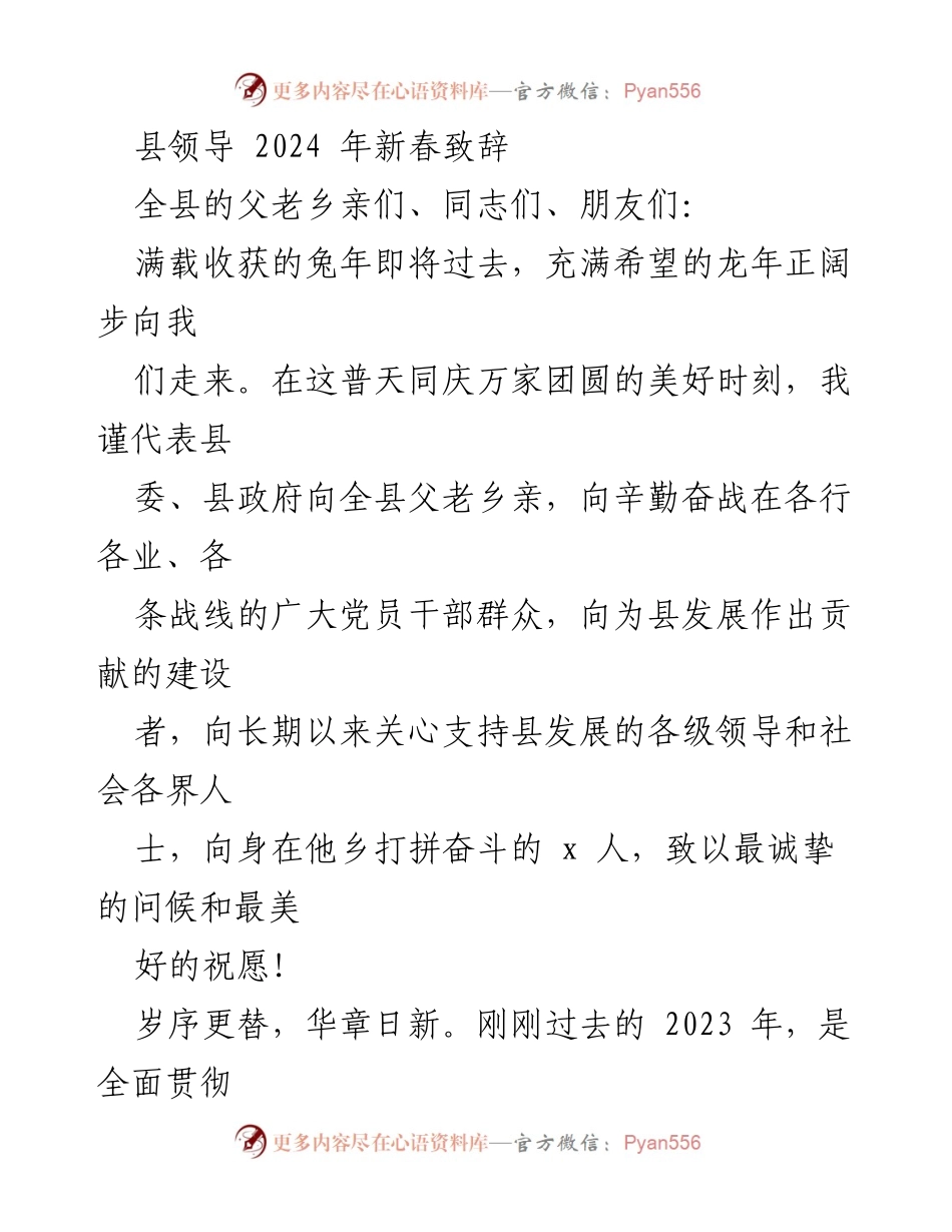 [发言] 新春致辞 - 2024年新春致辞：回顾成就与展望未来.docx_第1页