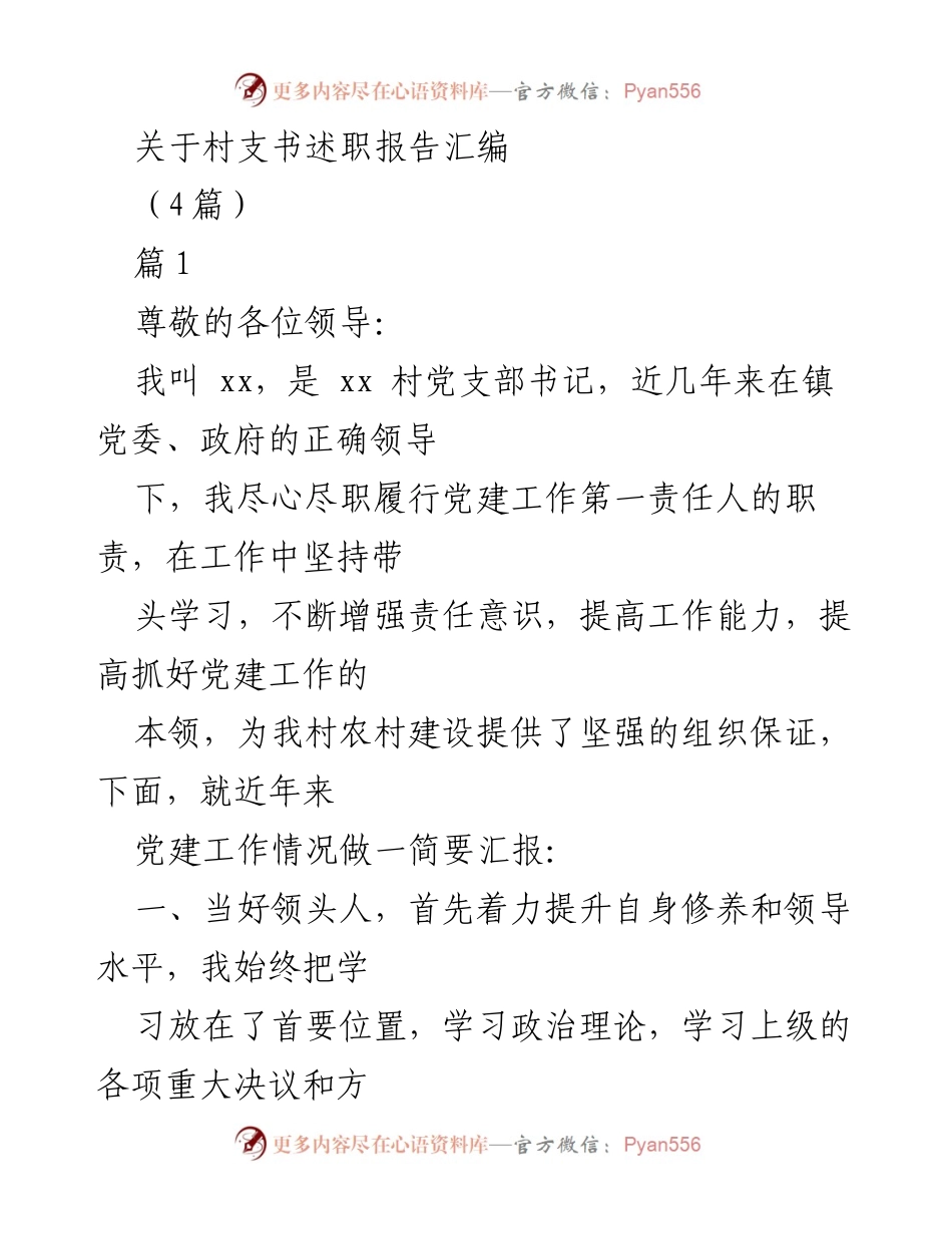 [发言] 村支书述职会议 - 村支书党建工作述职报告总结.docx_第1页