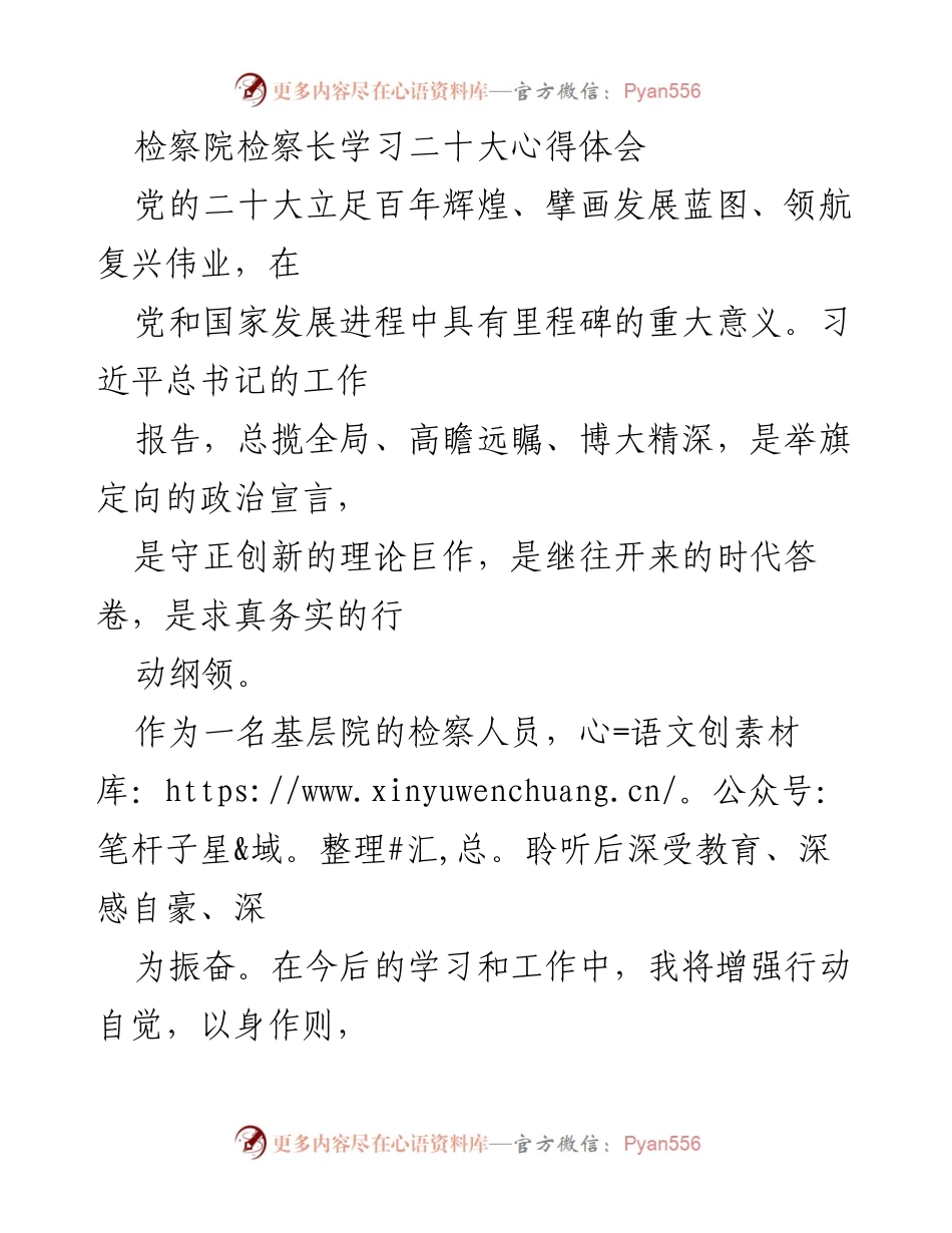 [发言] 检察院学习会议 - 检察长学习党的二十大精神的体会与实践方向.docx_第1页