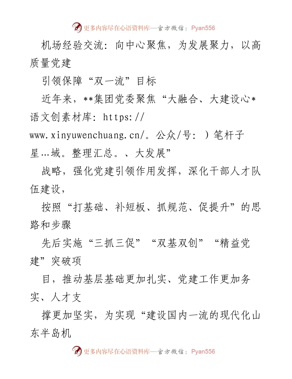 [发言] 机场党建经验交流会 - 高质量党建引领“双一流”目标的实践与探索.docx_第1页