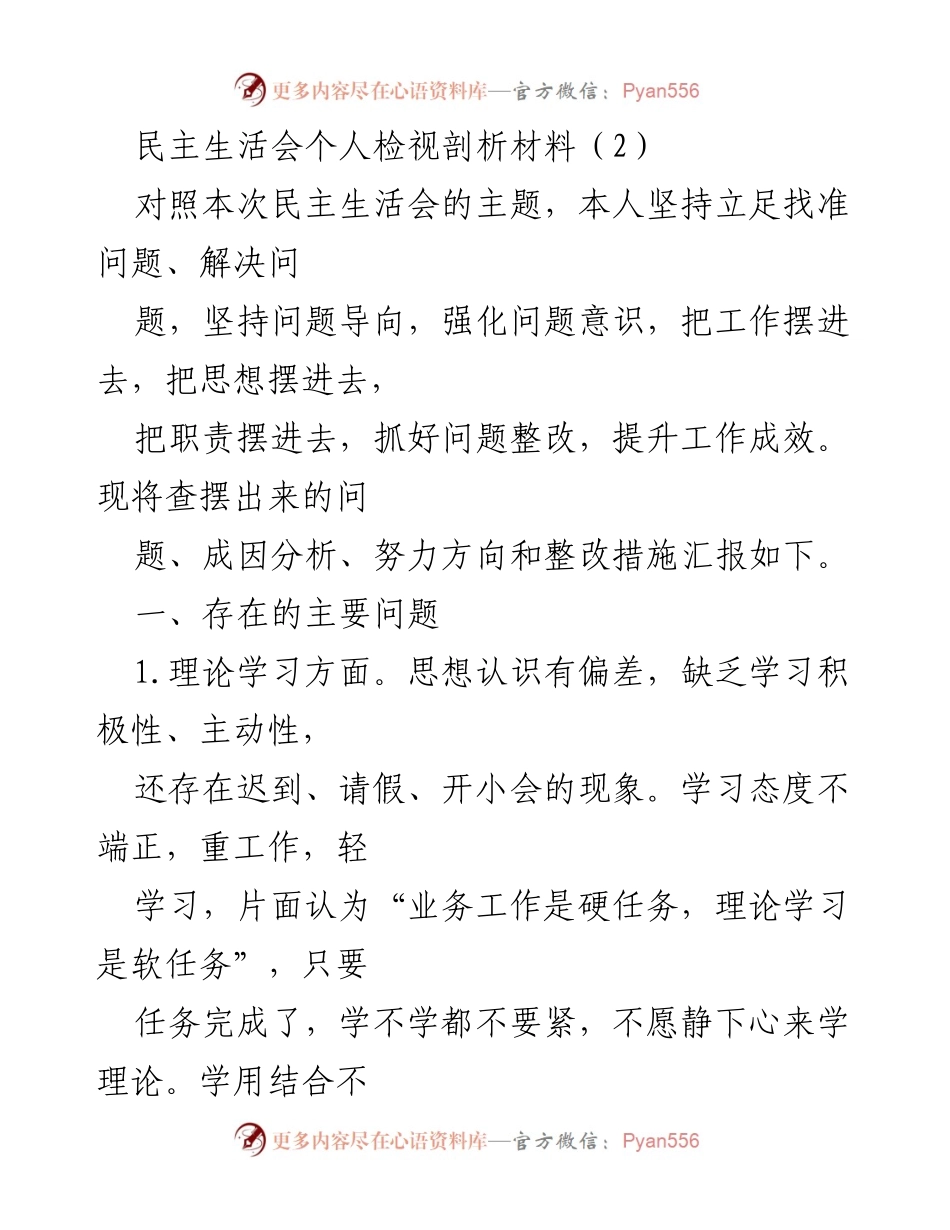 [发言] 民主生活会 - 个人检视与问题整改汇报.docx_第1页