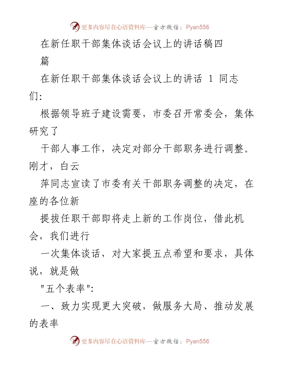 [发言] 新任职干部集体谈话会议 - 新任干部的期望与责任.docx_第1页