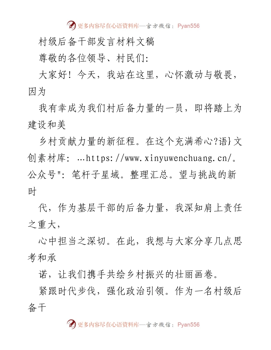 [发言] 村级后备干部会议 - 迈向乡村振兴的承诺与担当.docx_第1页