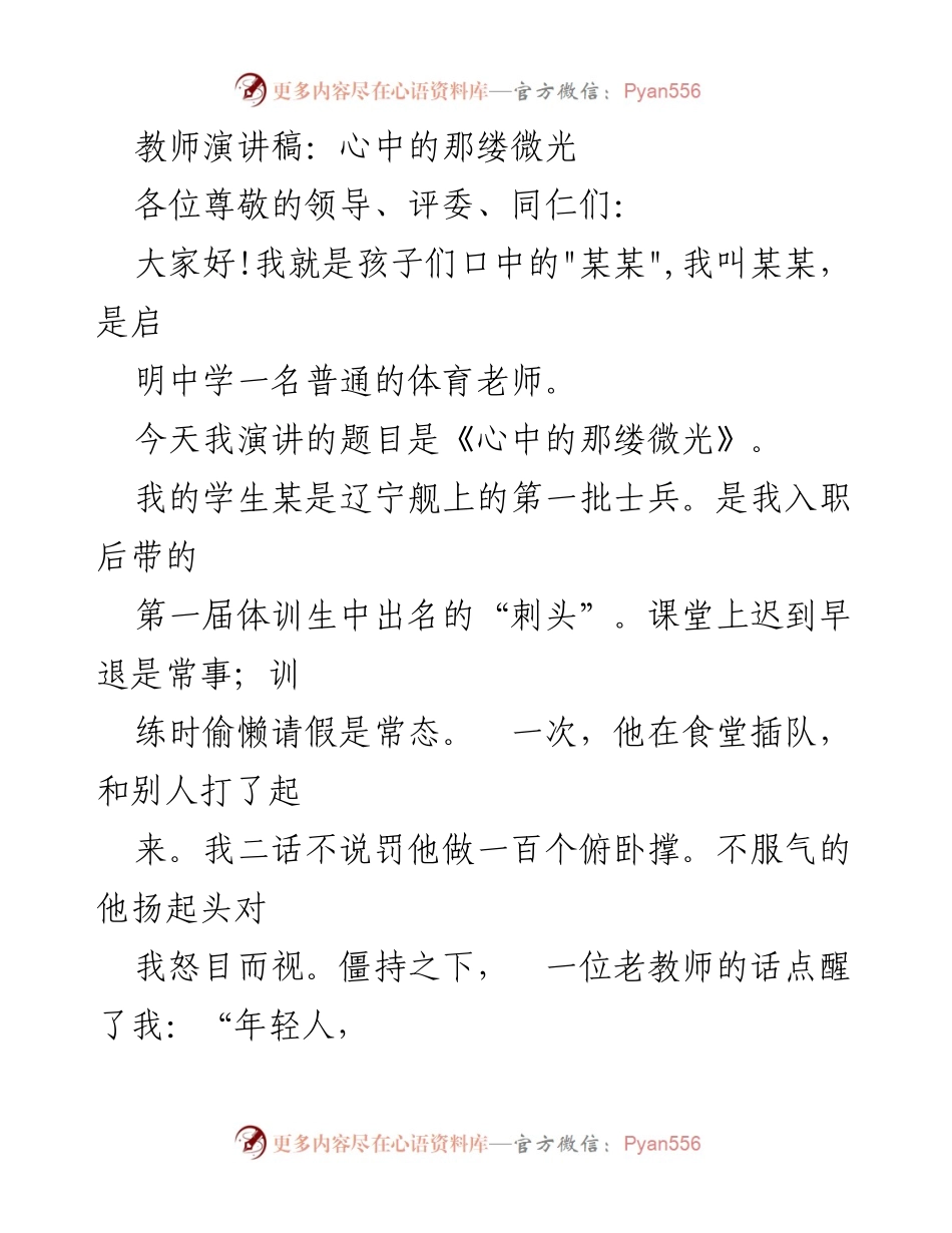 [发言] 教师演讲 - 心中的微光：教育与爱的力量.docx_第1页