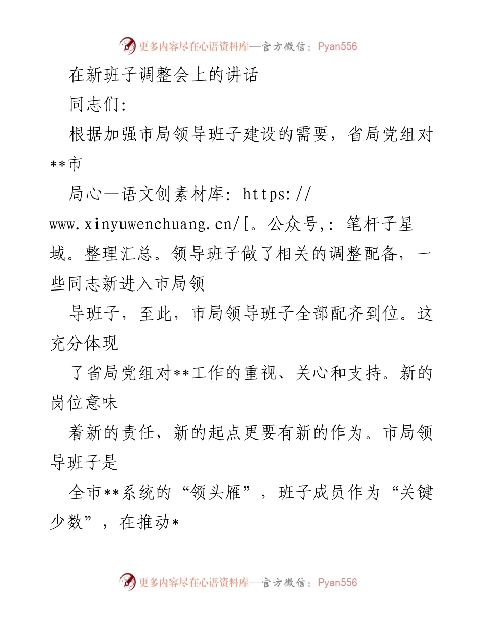 [发言] 新班子调整会 - 新起点、新作为：市局领导班子讲话要点.docx_第1页