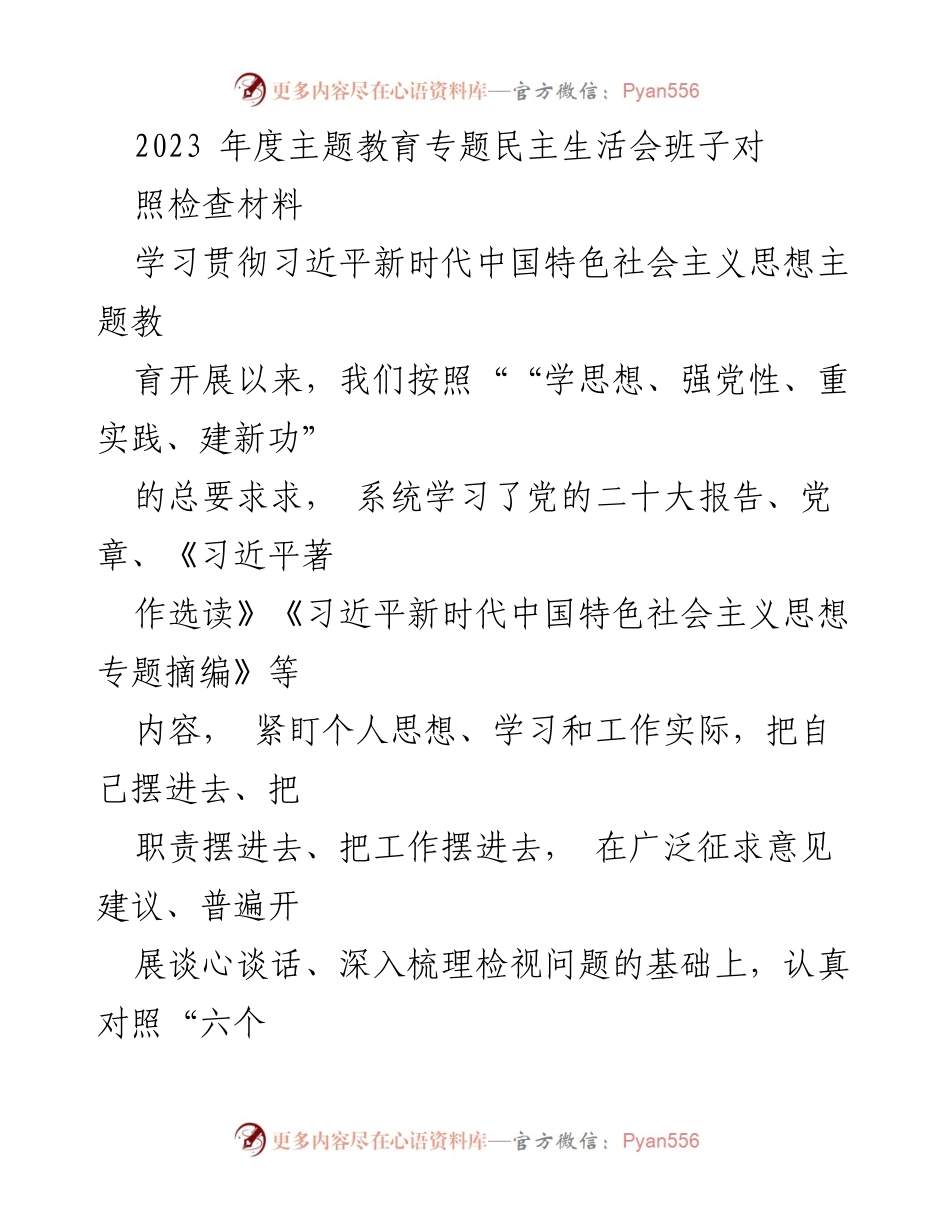 [发言] 民主生活会 - 2023年度主题教育专题民主生活会对照检查材料分析.docx_第1页