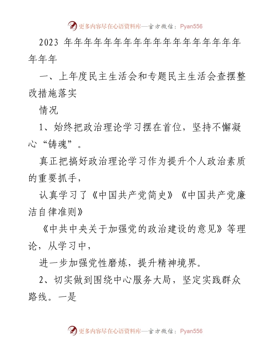[发言] 民主生活会 - 2023年度民主生活会整改措施落实与问题检视分析.docx_第1页