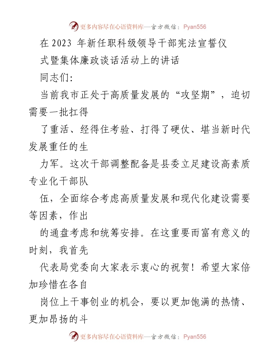 [发言] 新任职科级领导干部宪法宣誓仪式 - 坚定信念，勇担使命，推动高质量发展.docx_第1页