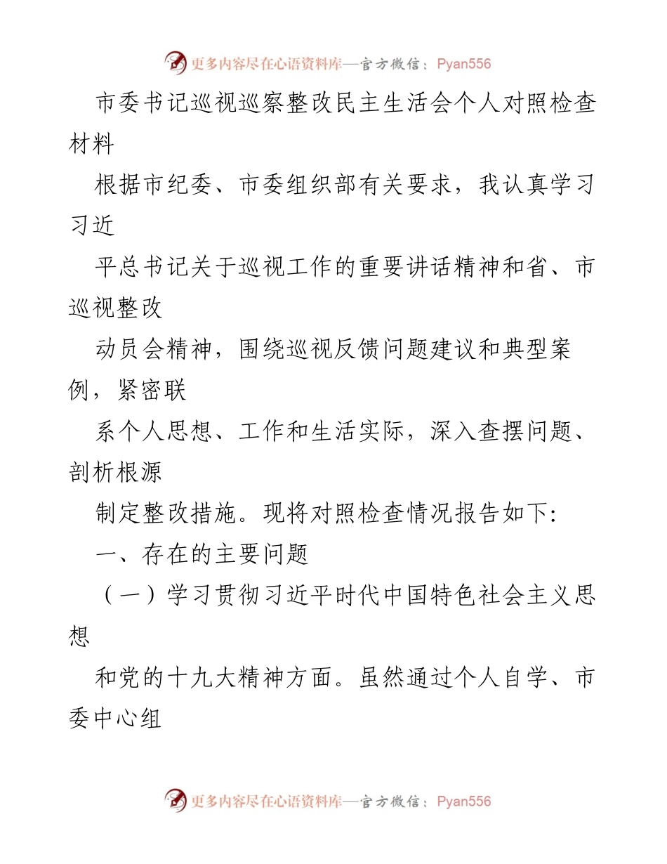[发言] 民主生活会 - 巡视整改个人对照检查材料分析.docx_第1页
