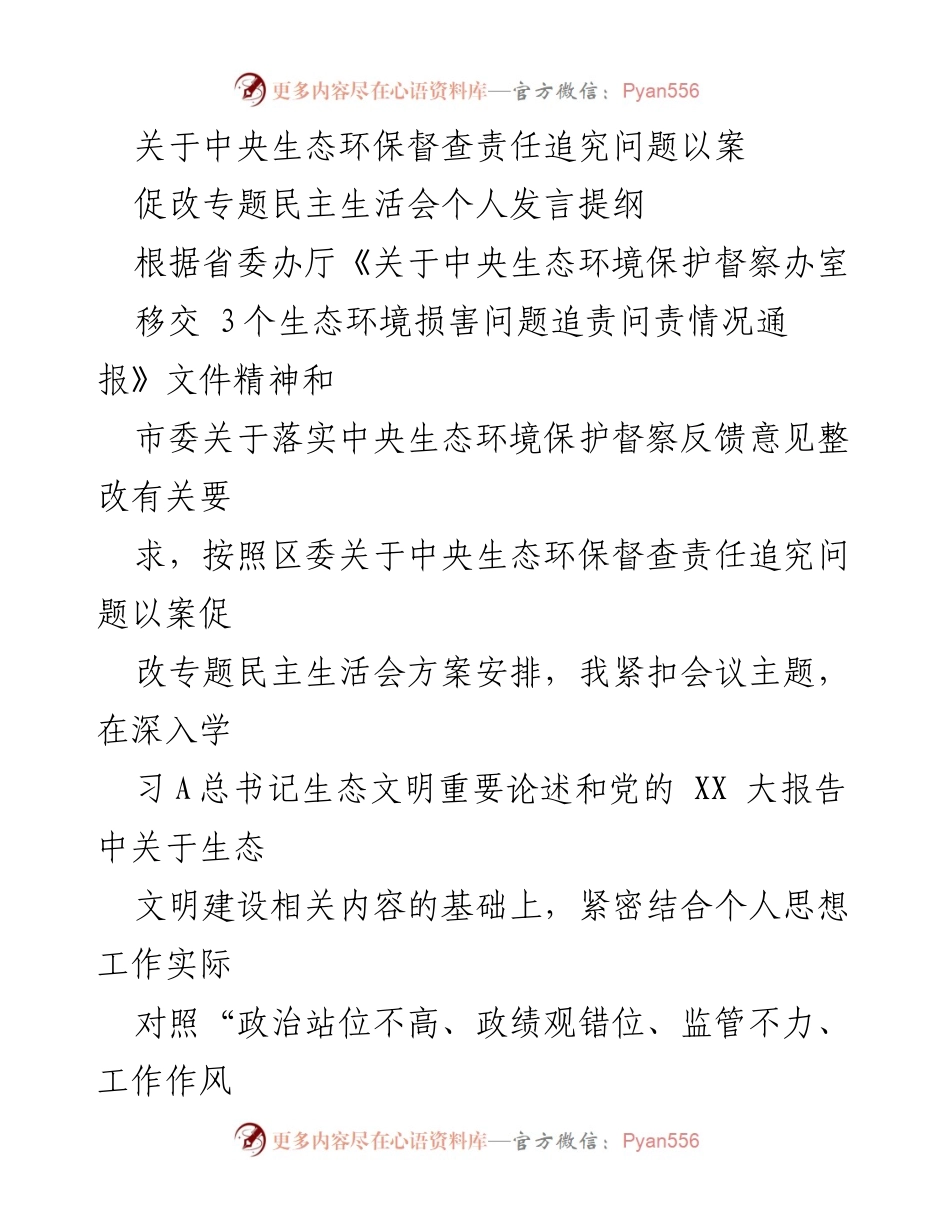 [发言] 民主生活会 - 中央生态环保督查责任追究的自我反思与整改措施.docx_第1页