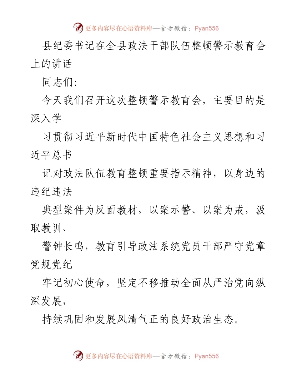 [发言] 整顿警示教育会 - 深入推进政法队伍教育整顿的四点意见.docx_第1页