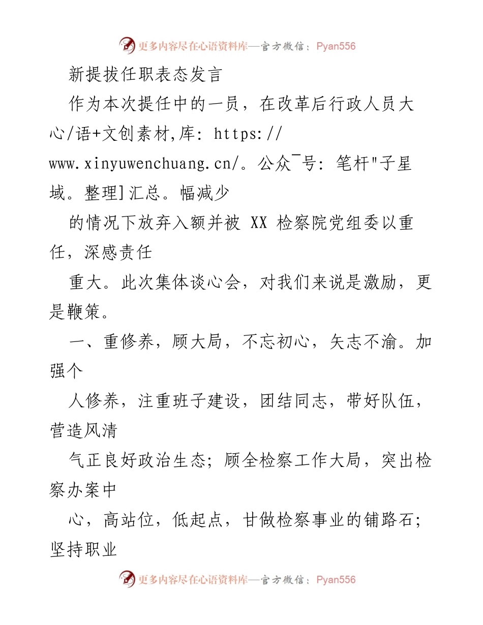 [发言] 新提拔任职表态 - 忠诚担当，砥砺前行：新任检察官的决心与承诺.docx_第1页