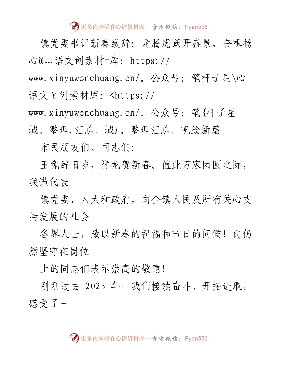 [发言] 新春贺词 - 龙腾虎跃开盛景，奋楫扬帆绘新篇.docx_第1页