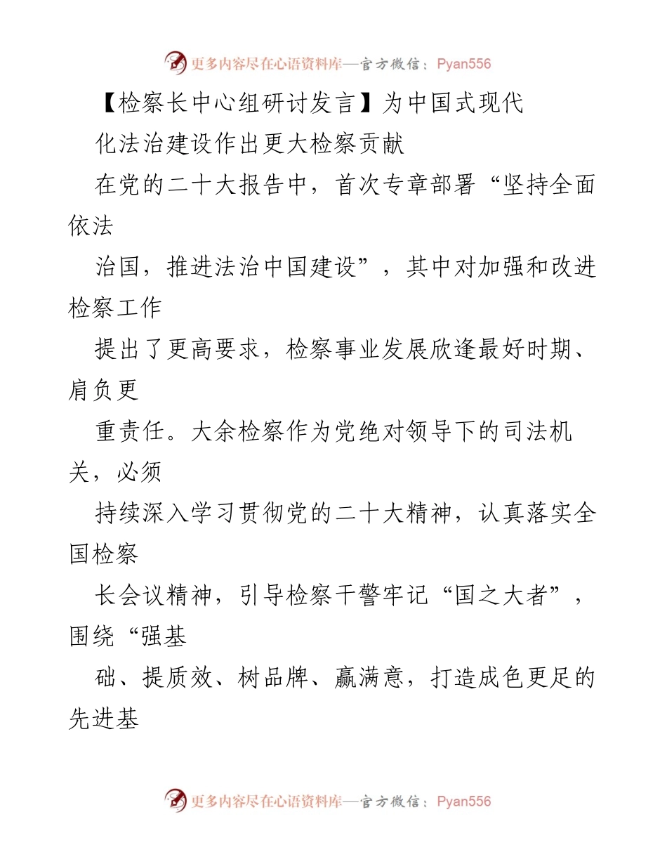 [发言] 检察长中心组研讨 - 为中国式现代化法治建设贡献力量.docx_第1页