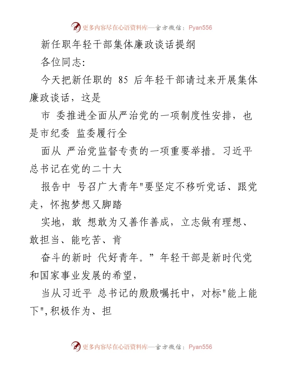 [发言] 新任职年轻干部廉政谈话 - 坚定政治立场，忠诚履职担当.docx_第1页