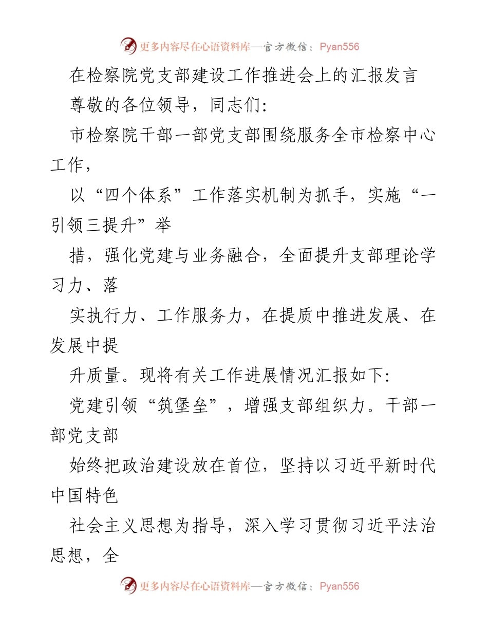 [发言] 检察院党支部建设工作推进会 - 提升支部组织力与执行力的汇报.docx_第1页