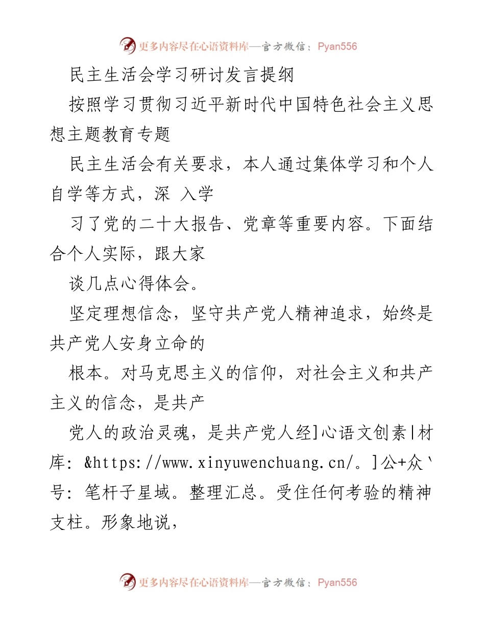 [发言] 民主生活会 - 坚定理想信念，勇于担当，共产党人的精神追求.docx_第1页