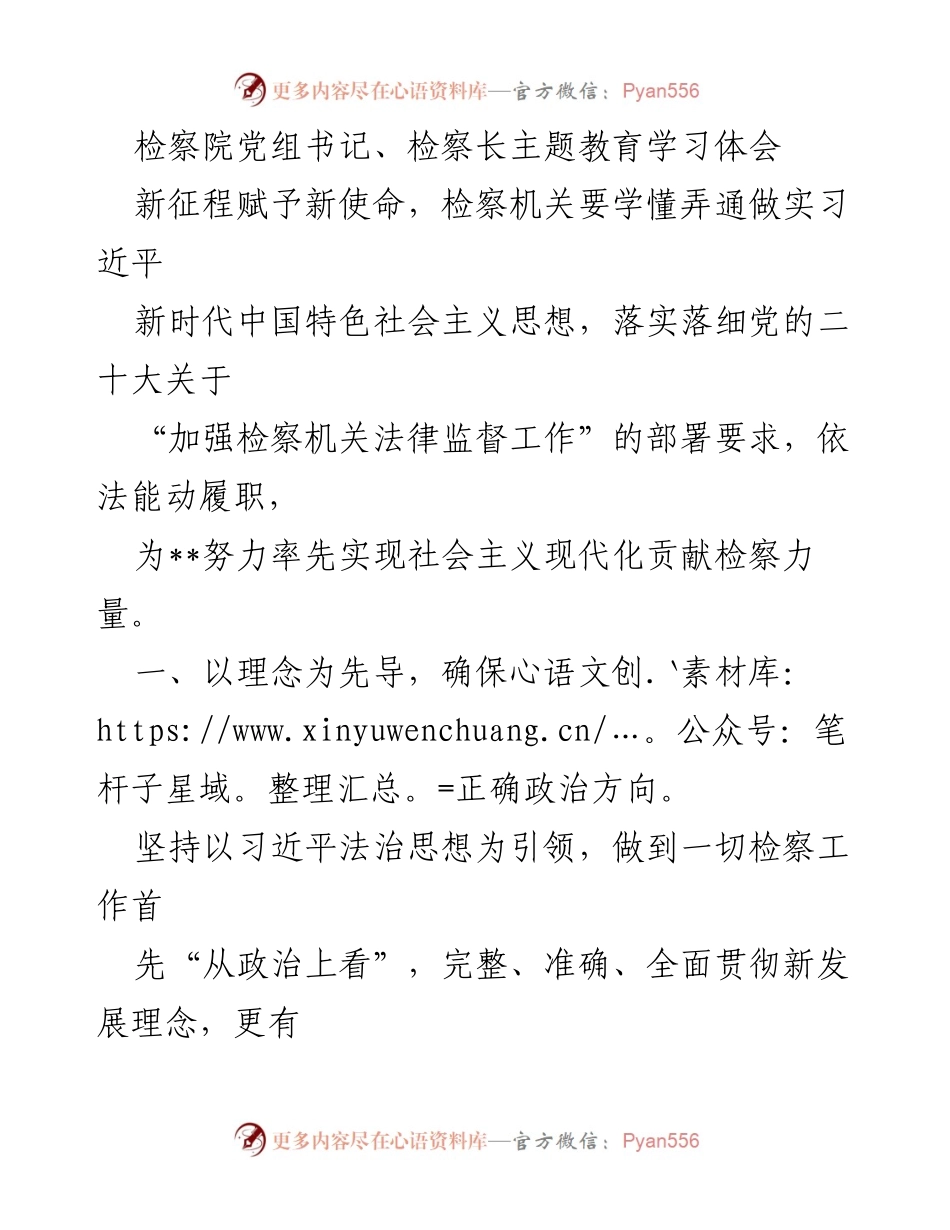 [发言] 检察院主题教育会议 - 新征程下检察机关的使命与担当.docx_第1页