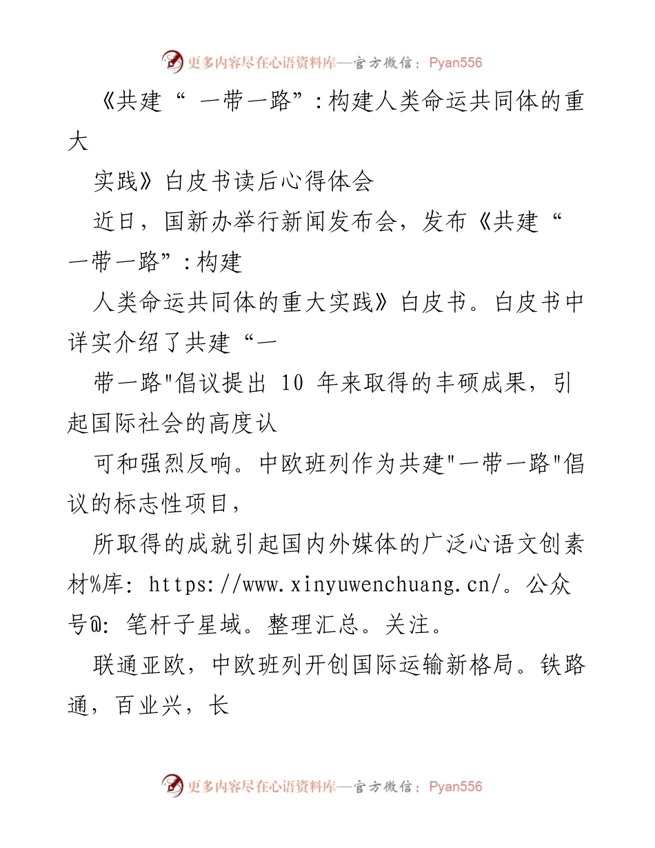 [发言] 新闻发布会 - 《共建“一带一路”白皮书读后感：中欧班列的成就与未来》.docx_第1页