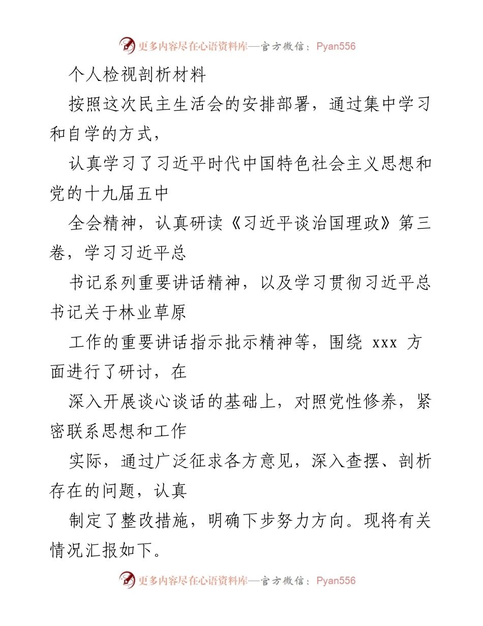 [发言] 民主生活会 - 个人检视与整改措施总结.docx_第1页