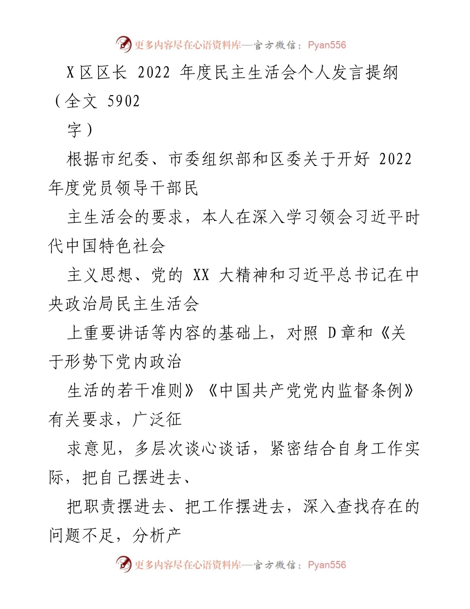 [发言] 民主生活会 - 2022年度民主生活会个人发言提纲_17.docx_第1页