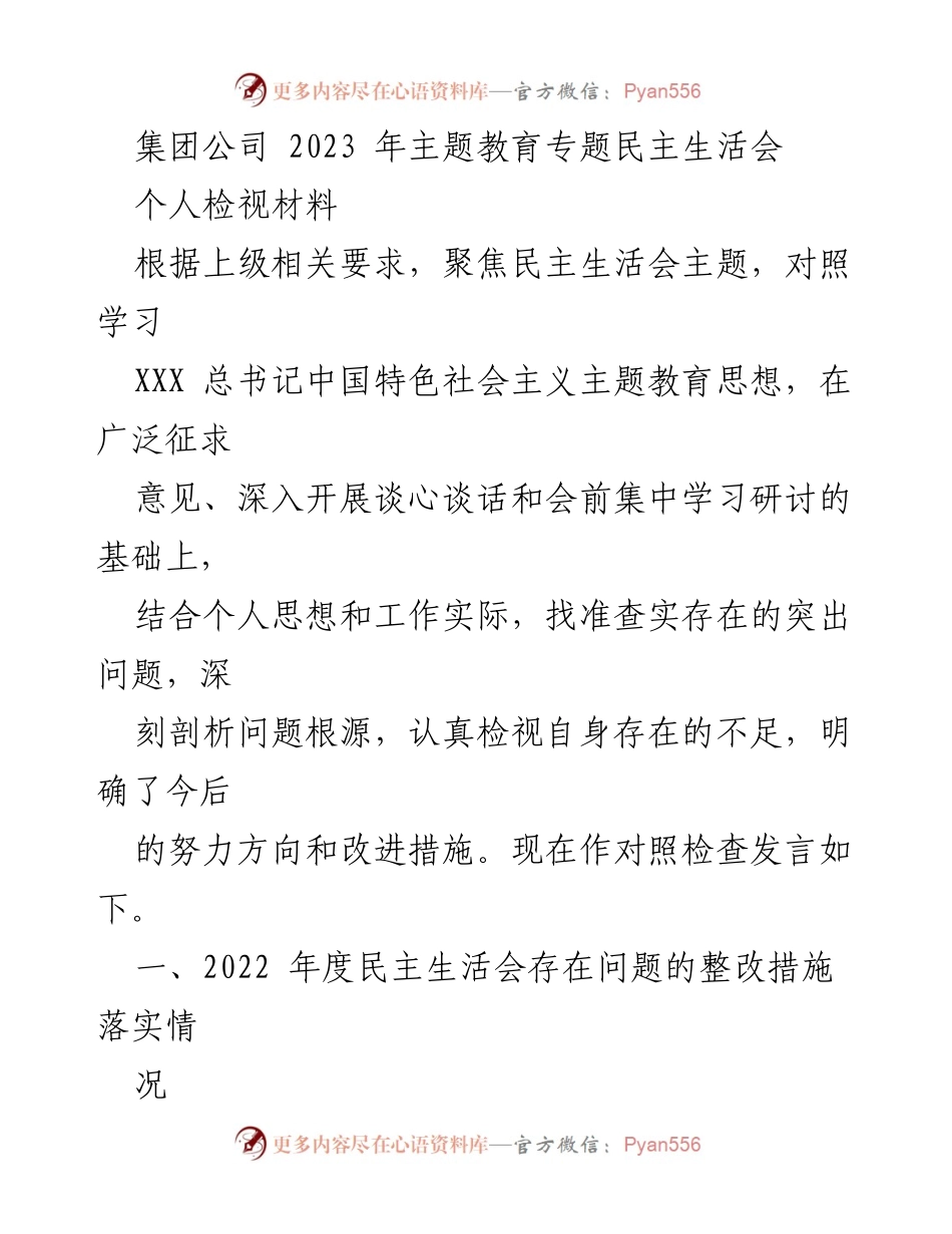 [发言] 民主生活会 - 个人检视材料与整改措施总结.docx_第1页