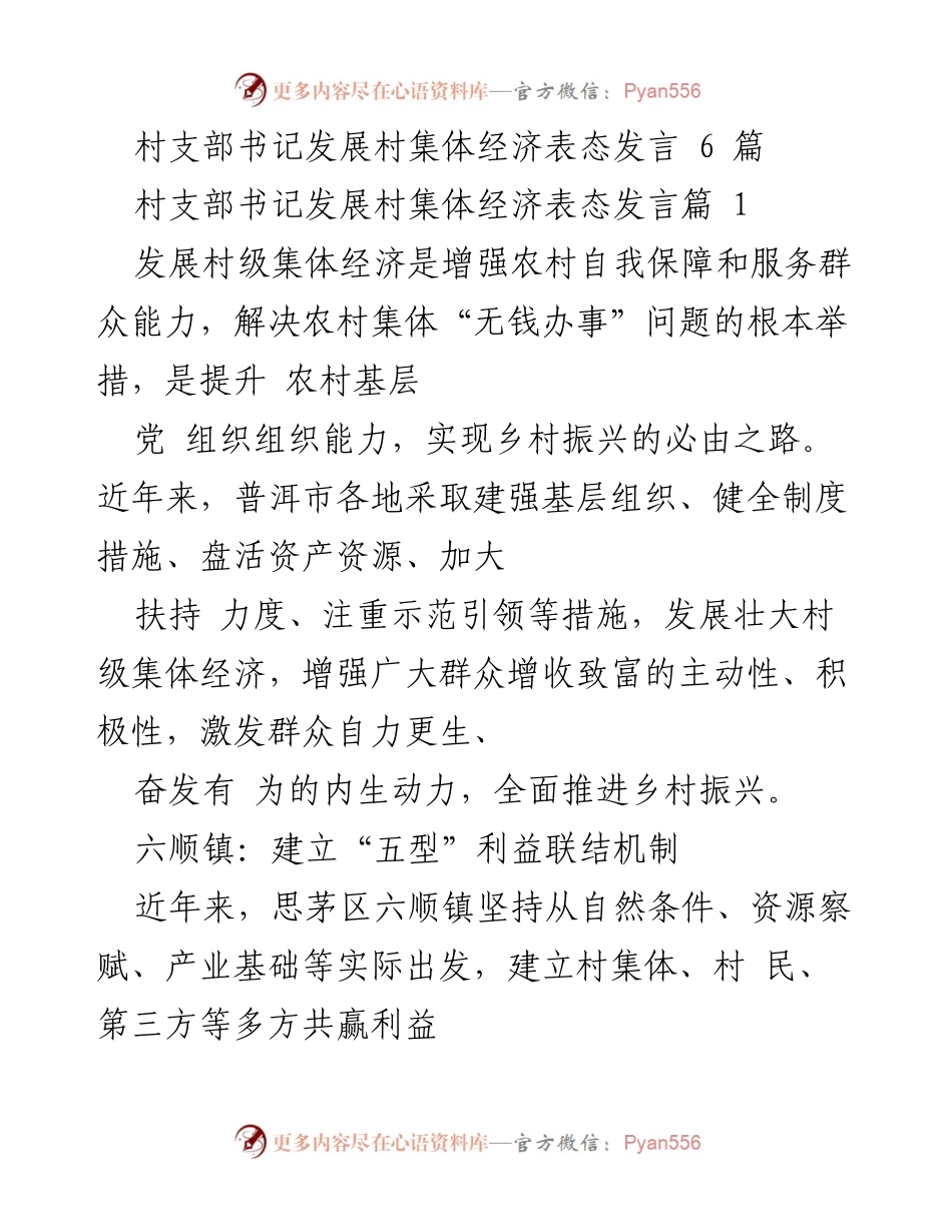 [发言] 村支部书记会议 - 村集体经济发展表态发言.docx_第1页