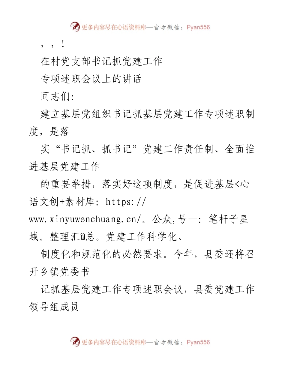 [发言] 村党支部书记抓党建工作专项述职会议讲话.docx_第1页