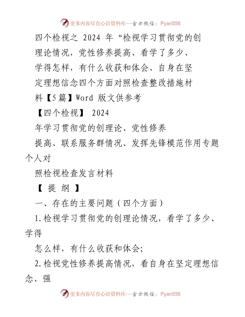[发言] 民主生活会 - 2024年“四个检视”专题发言材料总结.docx_第1页