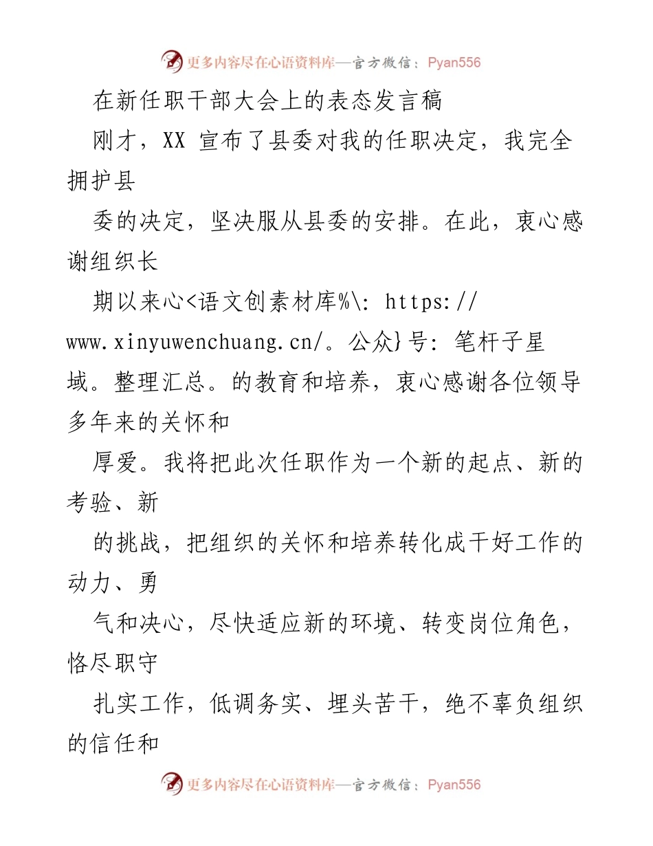 [发言] 新任职干部大会 - 新起点新挑战的表态发言.docx_第1页