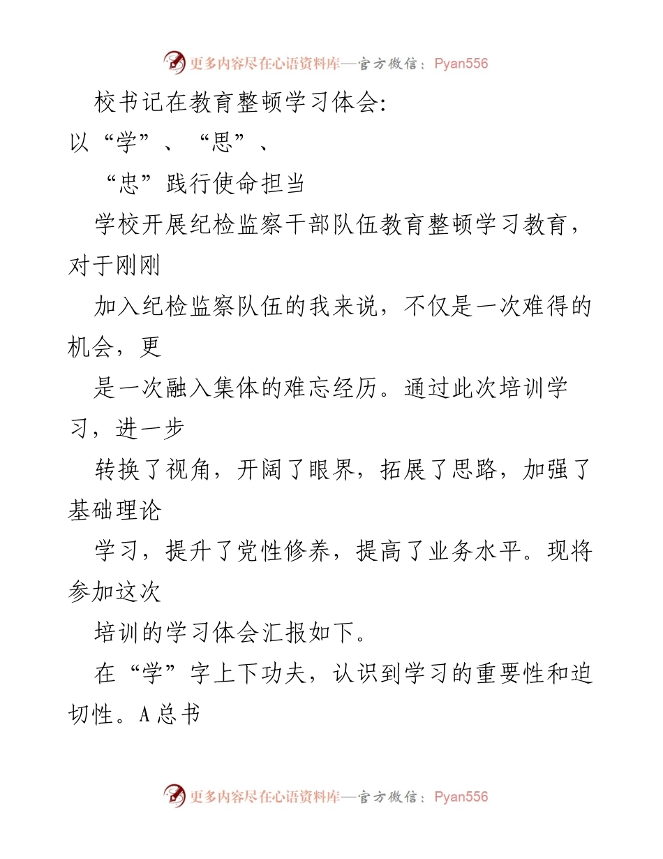 [发言] 教育整顿学习体会 - 深化学习与思考，践行纪检使命.docx_第1页