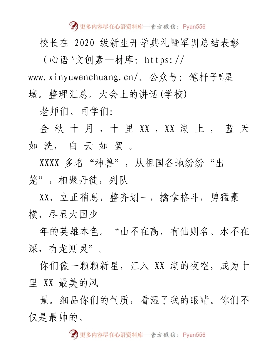 [发言] 新生开学典礼 - 校长寄语：勇敢迎接大学生活的挑战与机遇.docx_第1页