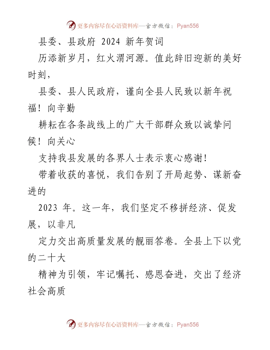 [发言] 新年庆祝 - 2024年新年贺词：展望未来，携手共进.docx_第1页