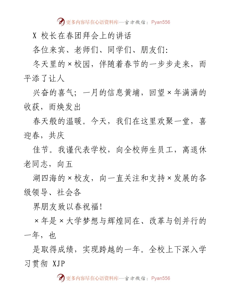 [发言] 春团拜会 - 校长在春团拜会上的讲话与学校发展回顾.docx_第1页