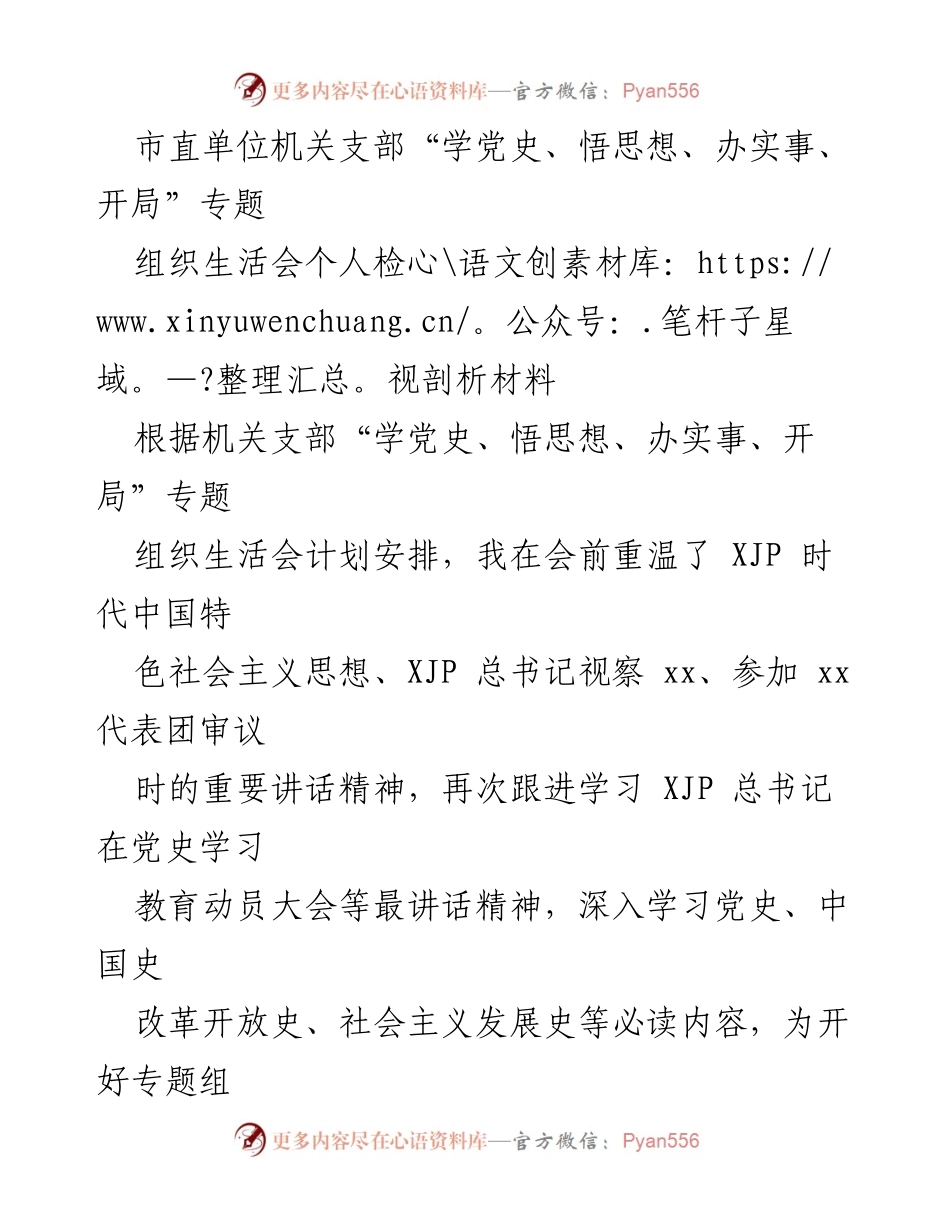 [发言] 机关支部组织生活会 - 个人检视与剖析报告.docx_第1页
